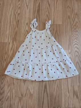 Girls' Cream Sundress with Red Strawberry Print